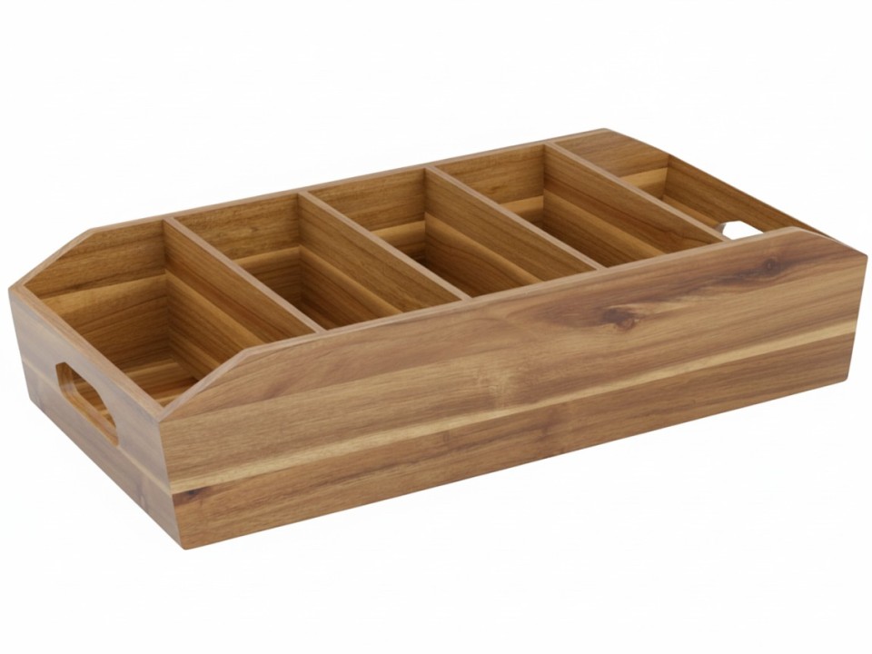 Premium Acacia Wood Divided Storage Bin with Handles - Versatile Organization Solution